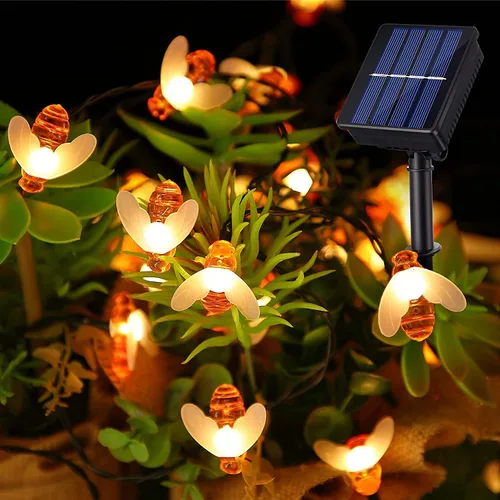 Vista 9 de ITICdecor - Cadena de luces solares de abejas, 30 luces LED, 8 modos, linda luz de abeja, luces impermeables para exteriores, luces de hadas Blanco