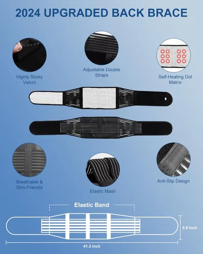 Vista 8 de Soporte de espalda para calmar la espalda baja, soporte transpirable con 20 imanes, cinturón autocalentable para hernia de disco, ciática