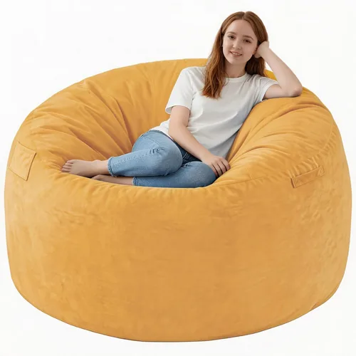 Vista 85 de Puf de 5 pies, puf grande con relleno de espuma viscoelástica, sofá puff esponjoso con funda de terciopelo holandés, puf redondo para sala de estar