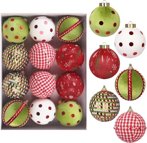 JIALEIXI Adornos de Bola de Navidad de Terciopelo de 80mm/3.14", Juego de 12 Adornos de Espuma de Forro Inastillables para Colgar en Árbol de