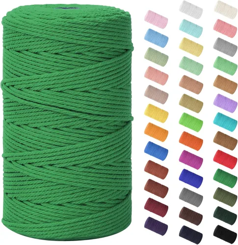 Vista 35 de Cuerda de macramé de 0.079 in x 220 yardas (656 pies), cuerda de algodón natural para colgar en la pared, ganchos de plantas, manualidades, Verde