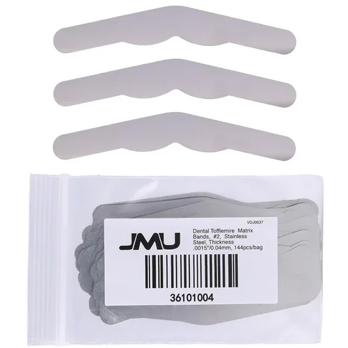 Vista 8 de JMU 144 bandas dentales de matriz de tofflemire 1#, acero inoxidable, grosor .0015 pulgadas/0.002 in