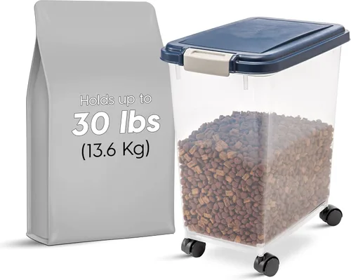 Vista 3 de IRIS USA - Recipiente hermético de 25 libras/33 cuartos de galón. IRIS USA WeatherPro - Contenedor hermético para alimentos para mascotas, con Azul