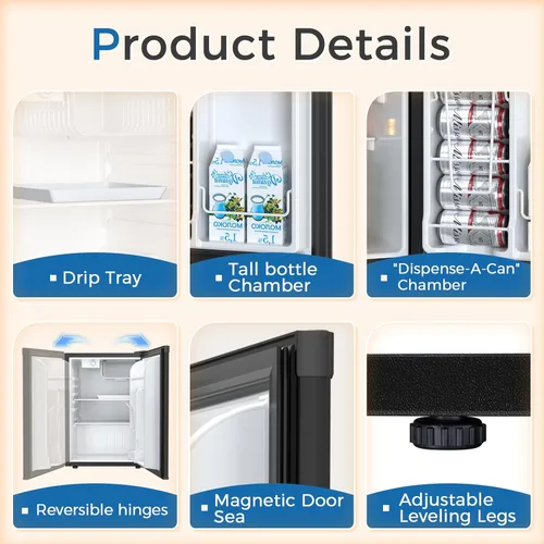 Vista 4 de Antarctic Star - Refrigerador mini compacto con congelador, 2.6 pies cúbicos. Puerta única ajustable con estantes extraíbles para Negro