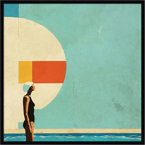 Vista 9 de Amanti Art Framed Wall Art Print 21x21 Mid Century Pool by Layla Oz, Abstract Wall Art, Mid Century Modern Decor, Medium Poster Painting Artwork for