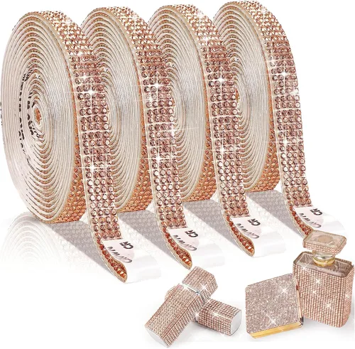 Vista 12 de 4 rollos de cinta autoadhesiva con diamantes de imitación y cristal Bling con tiras adhesivas de 2 mm para manualidades, bodas, cumpleaños, fiestas