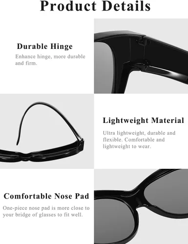 Vista 5 de Leoidou Gafas de sol polarizadas que se ajustan sobre las gafas sobre los anteojos, gafas de sol redondas de moda ojo de gato y HD envolventes