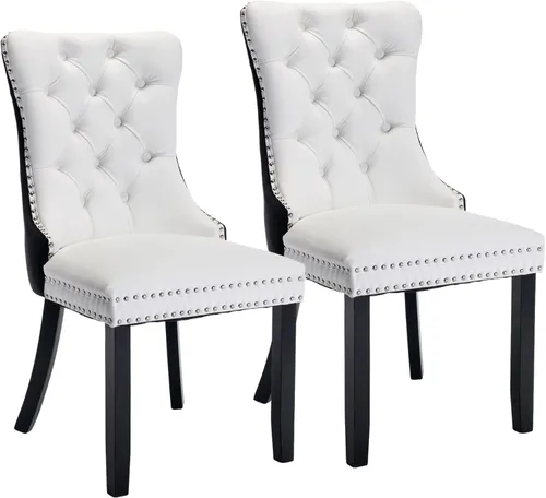 Vista 59 de Rhomtree Silla de comedor copetuda moderna de terciopelo para comedor, sillas de comedor tapizadas con diseño de remache de clavo, anillo trasero