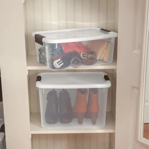 Vista 7 de Sterilite - Caja de almacenamiento de 18 cuartos de galón con tapa blanca y base transparente, paquete de 12