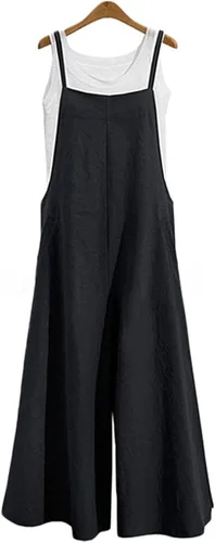 Vista 3 de YESNO Overol suelto de estilo casual para mujer corte amplio de algodón con bolsillos PZZ pantalones largos con pierna ancha