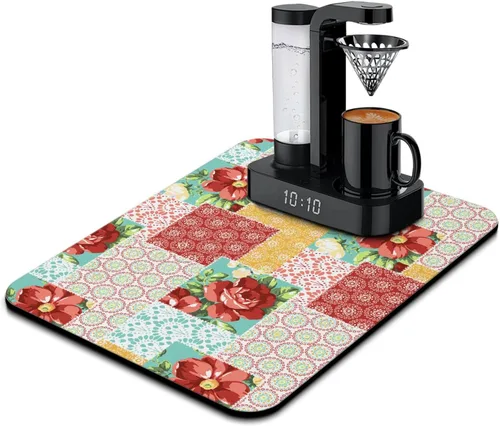 Vista 26 de Tapete de barra de café, accesorios para encimera, absorbente, para ocultar manchas, con parte trasera de goma, tapete de secado de platos