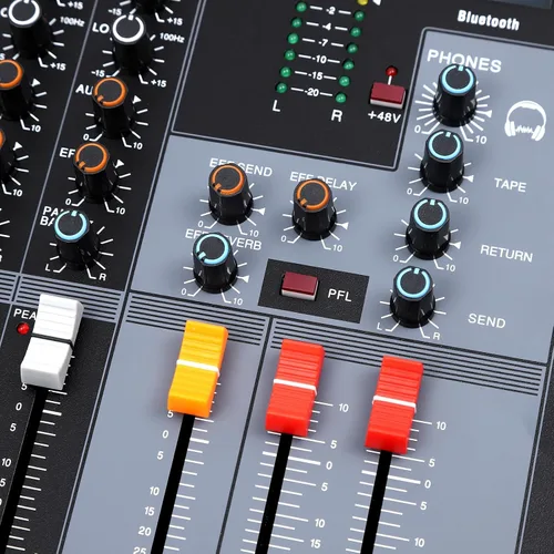 Vista 50 de Mini mezcladores de DJ de 5 canales, mezclador de audio en vivo, tablero de sonido con USB, interfaz de audio con 48 V Phantom Power Sonidos