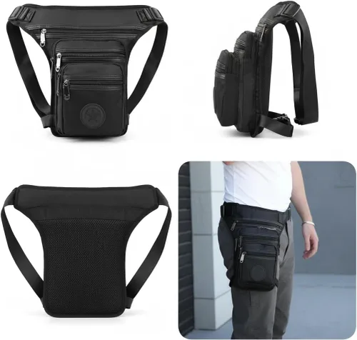 Vista 7 de Bolsa impermeable de pierna caída, bolsa de muslos con múltiples bolsillos Negro