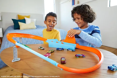 Vista 2 de Conjunto de Pista de Coches de Juguete Hot Wheels, Rapid Raceway Champion, Lanzador de Múltiples Coches, Se Conecta a Otros Conjuntos, Incluye Coche