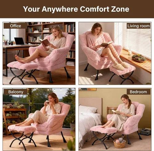 Vista 96 de Welnow Silla Lazy con otomana, moderna silla de descanso con reposabrazos y un bolsillo lateral, sillón para sofá de ocio, sillón de lectura