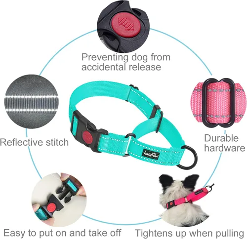 Vista 2 de haapaw Paquete de 2 collares de perro Martingale con hebilla de liberación rápida reflectantes, collares de entrenamiento para perros pequeños