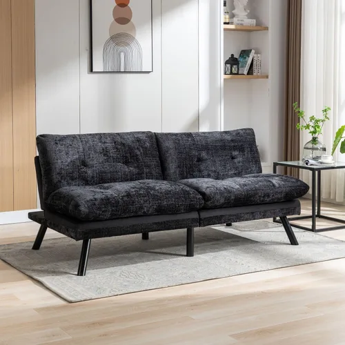 Vista 2 de Sofá cama futón, sofá cama convertible moderno de felpilla con respaldo ajustable, sofá de 2 plazas para espacios pequeños, sofá biplaza tapizado