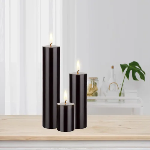 Vista 4 de Mega Candles 1 vela de pilar negra sólida sin perfume, vertida a mano, vela de cera de alta calidad de 2 x 6 pulgadas, decoración del hogar, spas