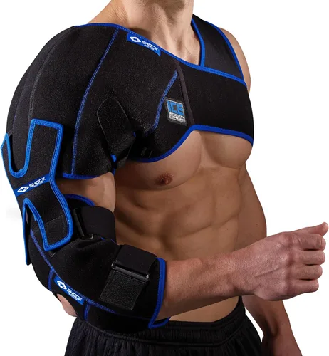 Vista 2 de Shock Doctor Soporte de compresión para hombros y codos de recuperación de hielo, bolsas de hielo de gel reutilizables para lesiones, terapia