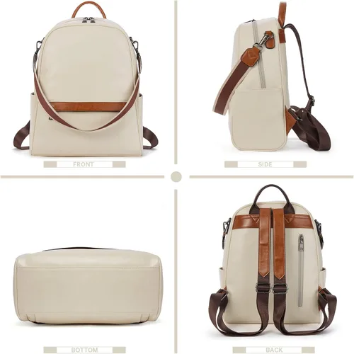 Vista 5 de BROMEN Mochila de piel para mujer bolsa antirrobo de viaje bolsa de hombro a la moda para universidad