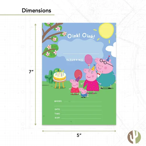 Vista 3 de Desert Cactus Peppa Pig - Tarjetas de invitaciones de feliz cumpleaños, 10 unidades con sobres para niños y niñas (estilo A)