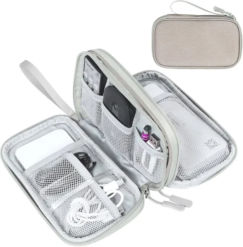 Vista 62 de FYY Organizador para cosas electrónicas, para viajes, para cables, celular y auriculares, estuche portátil, impermeable, doble capa, bolsa de Rosa