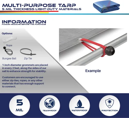 Vista 6 de Windscreen4less lona multiuso de 5 ml, impermeable de poliéster, de color azul, Azul