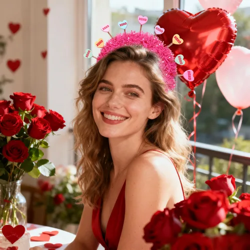 Vista 2 de PHALIN Diademas para el día de San Valentín para mujer, esmaltadas, para el día de San Valentín, diademas para el cabello, dulces festividades