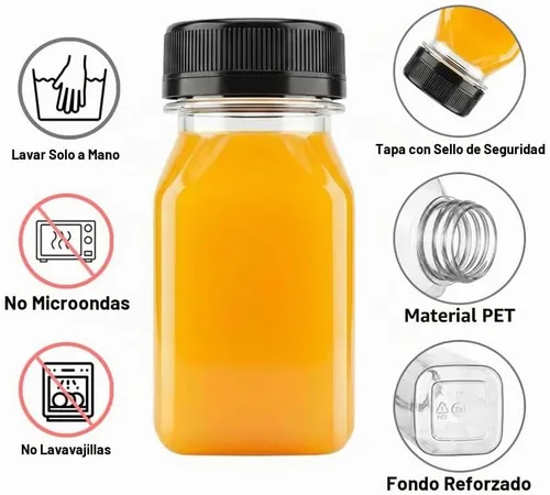 Vista 3 de 10 botellas de plástico para jugo de 4 onzas con tapas, tapas negras Ginger Shot Lids, Clear Containers with Lids for Juicing, Smoothies Other 4