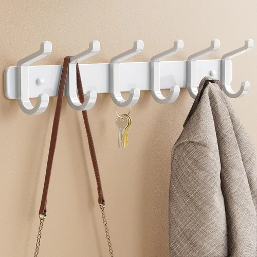 Vista 12 de pickpiff Perchero Montado en la Pared de Alta Resistencia: Perchero de Metal con 6 Ganchos para Colgar Sombrero, Ropa, Bata, Llaves, Mochila