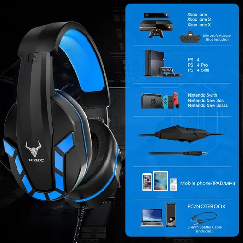 Vista 4 de Gaming Headset with Mic for PS4, PS5, Xbox, PC, Switch, Controllable Volume Gaming Headphones with Soft Earmuffs for Mobile Phone, iPad, and