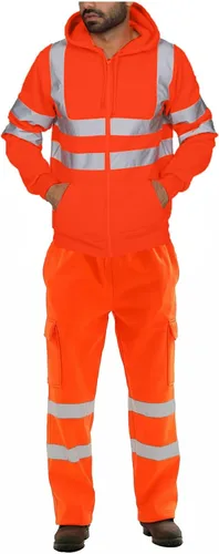 Vista 20 de Thatrich Sudadera de seguridad de alta visibilidad para hombre, sudadera con capucha reflectante con cremallera clase 3, sudaderas de seguridad