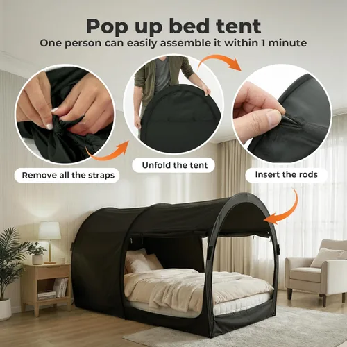 Vista 4 de LEEDOR Tienda de campaña de ensueño, toldo para cama, refugio, cabina, privacidad, cálida, transpirable, plegable, individual, matrimonialqueen