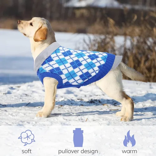 Vista 6 de Kuoser Suéter a cuadros para perro con agujero para arnés, diseño de polo, suéter de punto para cachorros, suéter de otoño e invierno para perros