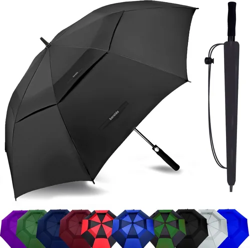 Vista 23 de Paraguas de golf extragrande de 62, 68 y 72 pulgadas, con doble dosel ventilado, resistente al viento, impermeable, de apertura automática