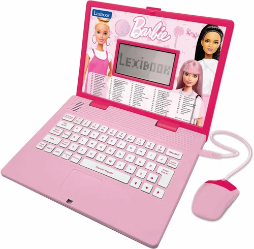 Lexibook Barbie, portátil educativo y bilingüe en inglés/español, juguete para niños con 124 actividades para aprender, jugar juegos y música, rosa,