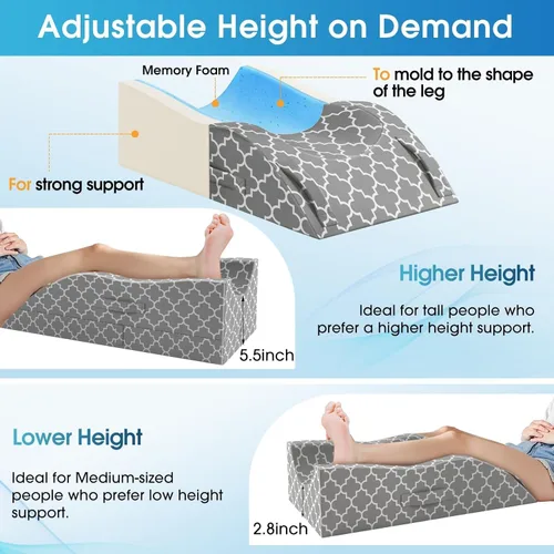 Vista 3 de Almohada de pierna CloudBliss, almohada de elevación de pierna para después de la cirugía, espuma viscoelástica ajustable con funda para hielo