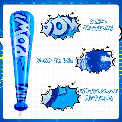 Vista 3 de WILLBOND 18 bates inflables de béisbol de 17 pulgadas a granel, regalos de fiesta de béisbol, premios de carnaval, inflable, juguete inflable con 1