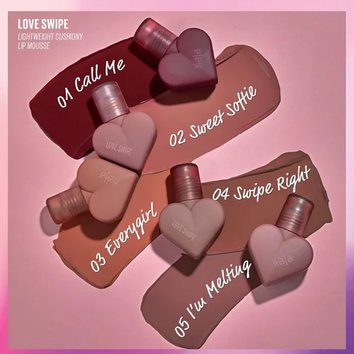 Vista 5 de Kaja Lip Mousse Love Swipe 01 Call Me con aceite de semilla de frambuesa y vitamina E, construible, mezclable, hidratante, acabado de terciopelo