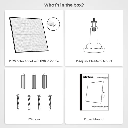 Vista 7 de Dzees Panel solar USB-C: compatible con cámara inalámbrica para exteriores, alimentación continua con carga de 5 W y 5 V, cable de carga impermeable