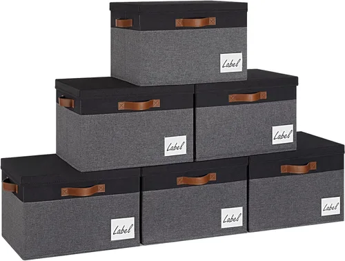 Vista 19 de GhvyenntteS Contenedores de almacenamiento extra grandes con tapas, cajas de almacenamiento plegables de tela con tapas y asas, cestas