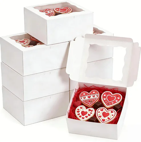 Vista 13 de XINHPKGG 20 piezas Cajas de galletas de 5x5x2.5 pulgadas con ventana Cajas de panadería Caja de postre Caja para fresas cubiertas de chocolate