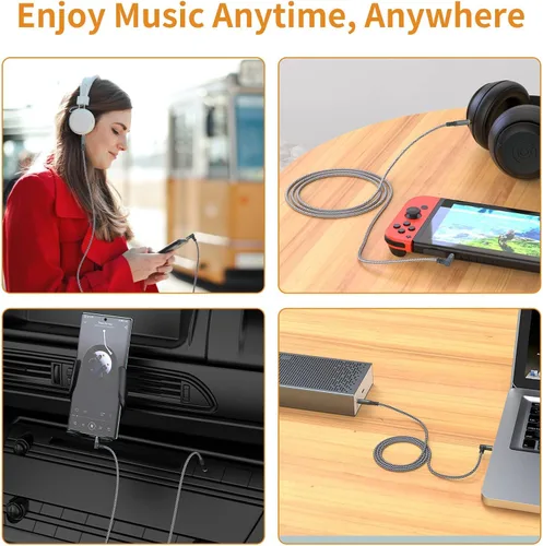 Vista 7 de Paquete de 2 cables auxiliares, cables auxiliares TRS de 3.3 pies con conector de 90 grados en ángulo recto de 3.5mm de nailon trenzado, cable AUX