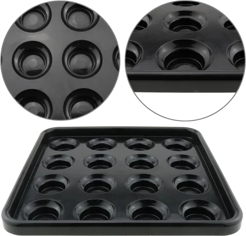Vista 3 de Bandeja de billar estándar para 16 bolas, 16 agujeros, plástico negro, 25x25x3cm/9.84x9.84x1.18inch
