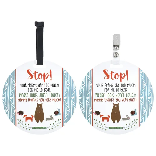 Vista 15 de Three Little Tots Paquete de dos señales de asiento de coche y cochecito de bebé en blanco y negro sin tocar - Seguridad probada por CPSIA