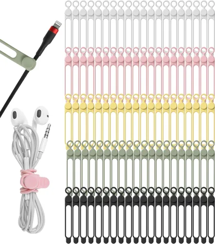 Vista 10 de 30 piezas de bridas de silicona Nearockle para agrupar auriculares, cargador de teléfono, cables de computadora, organizador de cables reutilizable