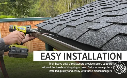 Vista 2 de Ganchos ocultos de 5 pulgadas con un tornillo preinsertado resistente a la oxidación - Soportes de canalón de lluvia resistentes con clip