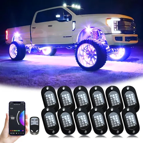 Vista 14 de YiLaie Luces LED RGB, 60 LED de alto brillo, kit de luz de neón multifunción impermeable para coche con control de aplicación/RF, luces de roca