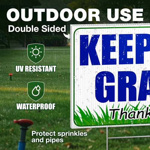 Vista 4 de 3 carteles con texto en inglés "Keep Off Gras" para patio, 8 x 12 DS Coroplast No Dogs Admite Letrero, No Caminar sobre la Hierba