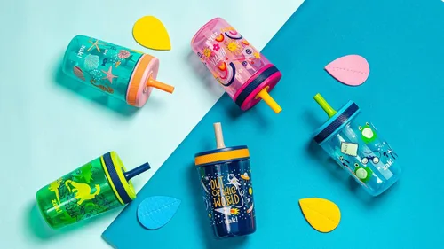 Vista 9 de Zak Designs Kelso - Juego de vasos de 15 onzas, (Starpower), tapa de rosca a prueba de fugas con pajilla, hecho de plástico duradero y silicona